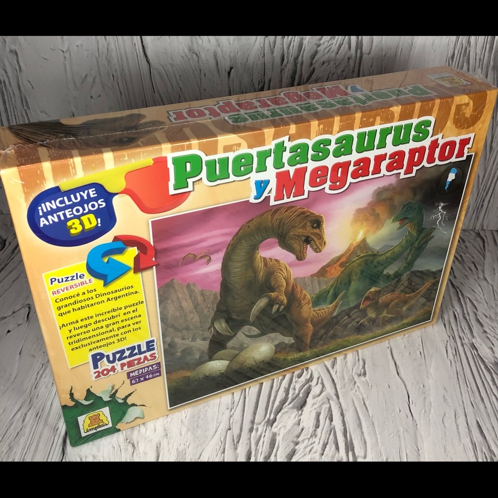 Implas Argentina Puertasaurus y Megaraptor 3D Puzzle 204 pieces With Glasses New